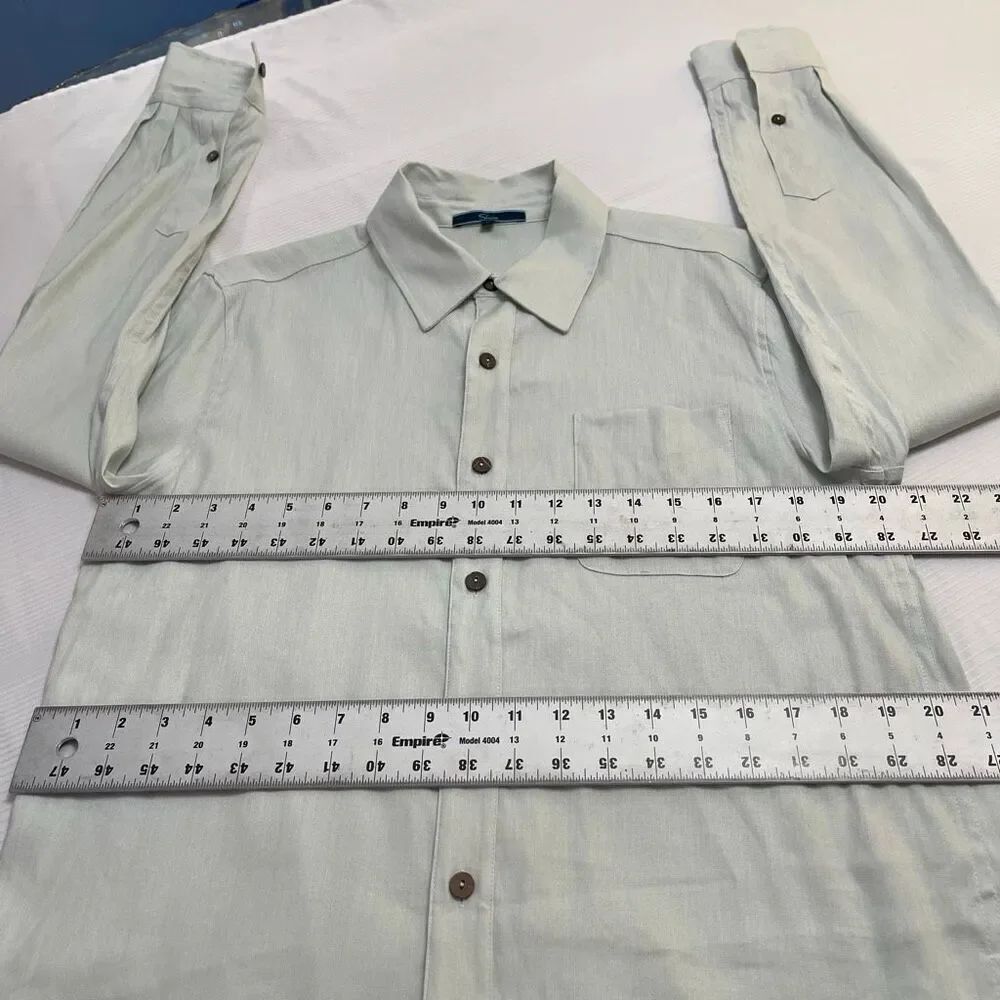 Shore Light Green Linen Men’s Long Sleeve Button Up Shirt Size Medium - Picture 3 of 9